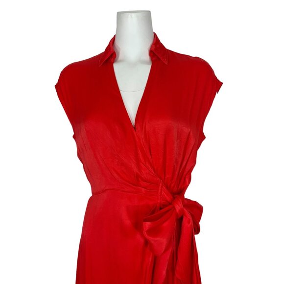 Anthropologie Maeve Open Back Wrap Midi Dress S Red Sleeveless Slit Resortwear - Picture 6 of 12